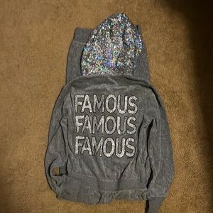Girls Sz 8 Justice One Piece Sparkling FAMOUS Romper with Hood